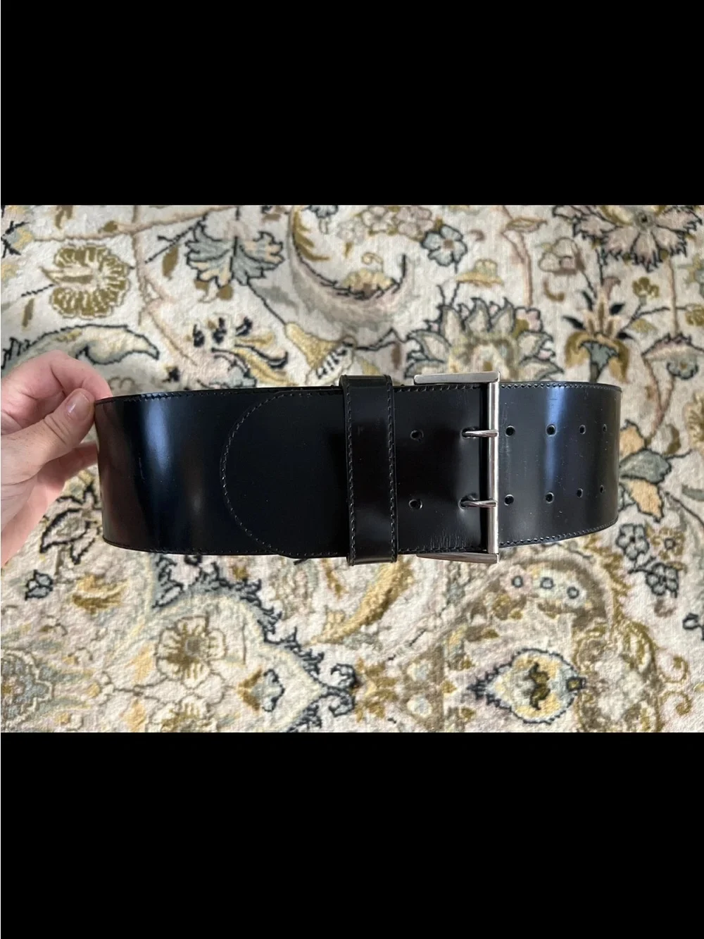 Furla Patent Leather Black Wide Black Belt Silver Buckle S / M Italy 75 vintage